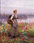 Daniel Ridgway Knight Canvas Paintings - The Flower Girl